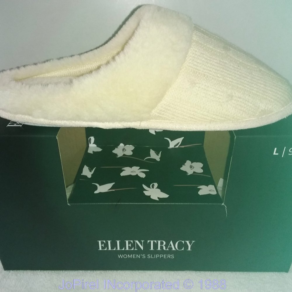 Ellen Tracy Creme Textile Slippers